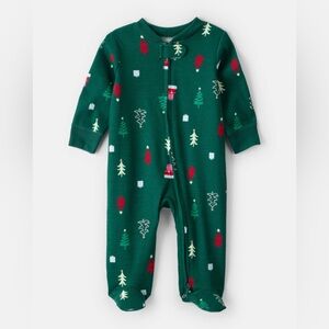 Green Holiday Tree Print Baby Onesie Footie Boys and Girls